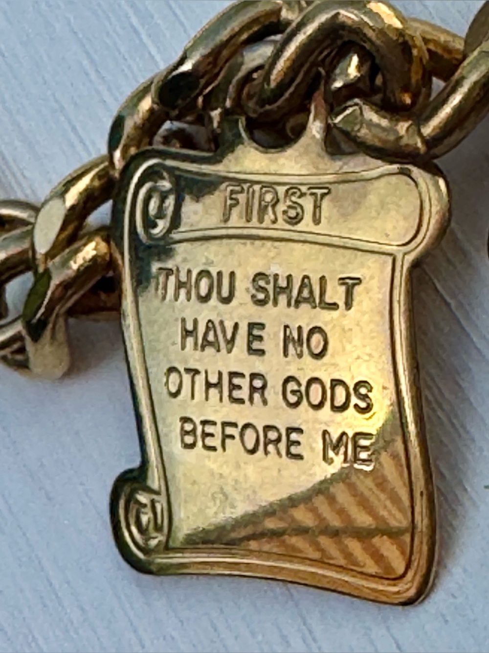 Lovely Old Vintage Gold Tone 1950's Ten Commandment Bracelet